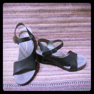 Dansko black leather wedge sandals. Size 38